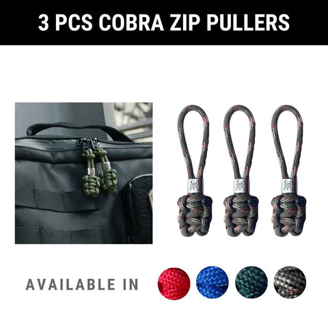 3pcs Cobra Zip Pullers - Military/Blue/Red/Green/Custom Colour