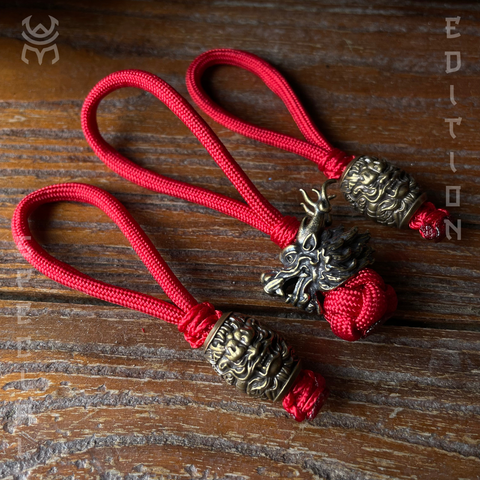 [The Imperial Dragon] 3pcs Dragon Brass Bead Zip Pullers - Red