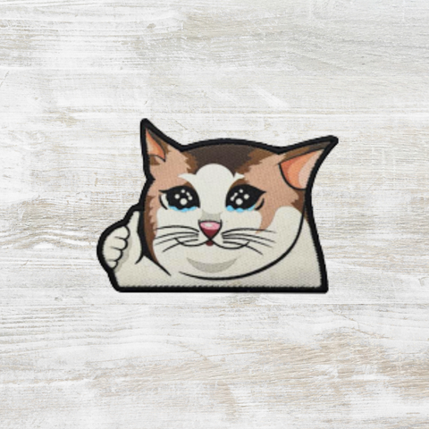 Cat Crying Thumbs Up Woven Velcro Patch